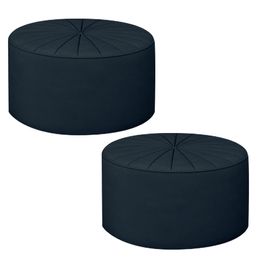 Kit 2 Puffs Decorativos Sala De Estar Round Veludo Azul Marinho G45 - Gran Belo