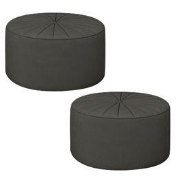 Kit 2 Puffs Decorativos Sala De Estar Round Veludo Cinza G45 - Gran Belo