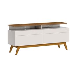 Rack Bancada 2 Gavetas com Nicho 146cm Amy Off White/Freijó G29 - Gran Belo