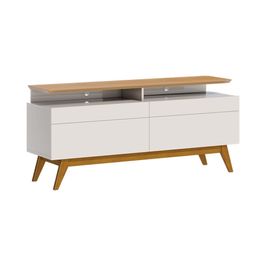 Rack Bancada 2 Gavetas com Nicho 146cm Amy Off White/Nature G29 - Gran Belo