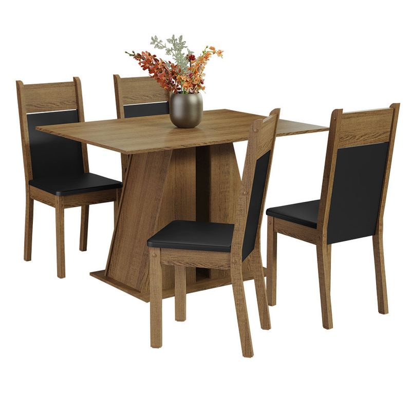 Conjunto Sala de Jantar Mesa Tampo de Madeira 4 Cadeiras Rustic/Crema/Bege  Marrom Alana Madesa - Madesa Móveis