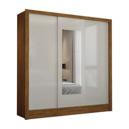 Guarda Roupa Casal Fortaleza 3 Portas Com Espelho Carioca Móveis Freijó com Off White