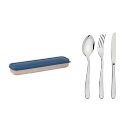 Conjunto Talher Aço Inox Com Estojo e Tampa Azul Tramontina
