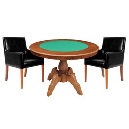 Mesa de Jogos Carteado Redonda Montreal Tampo Reversível Amêndoa com 2 Cadeiras Liverpool PU Sintético Preto Liso G36 G15 - Gran Belo