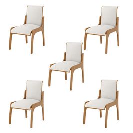 Kit 5 Cadeiras Decorativa Sala de Jantar Madeira Maciça Pedri Linho Off White/Imbuia G42 - Gran Belo