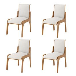 Kit 4 Cadeiras Decorativa Sala de Jantar Madeira Maciça Pedri Linho Off White/Imbuia G42 - Gran Belo