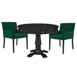 Mesa de Jogos Carteado Redonda Victoria Tampo Reversível Preto com Kit 2 Cadeiras Vicenza Verde G36 G15 - Gran Belo