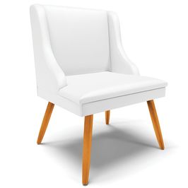 Poltrona Decorativa Pés Palito de Madeira Firenze PU Branco Fosco/Natural G19 - Gran Belo