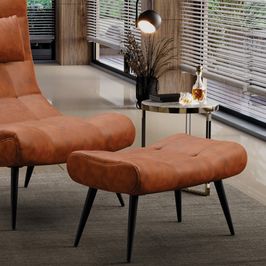Puff Decorativo Sala de Estar Pés Palito Letty PU Nozes G19 - Gran Belo