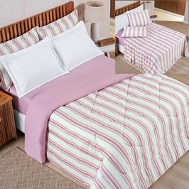 Coordenado Edredom com Lençol Estilo Queen 5 Peças - Rosa