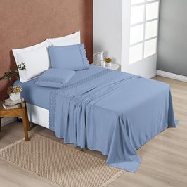 Jogo Cama Lençol Divino Lese Queen 4 Peças - Azul