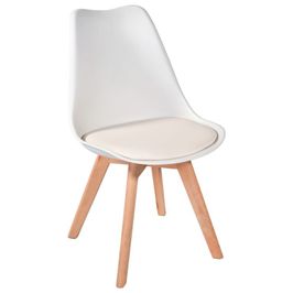 Conjunto c/5 Cadeiras Charles Eames Leda Saariem Design Wood Estofada Base Madeira - Branca