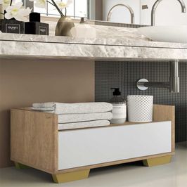 Gabinete Armário Banheiro 80 cm com Pés Quadrados Multimóveis Rustic/Branco/Natural