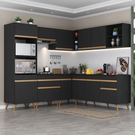 Armário de Cozinha Completa de Canto Veneza Multimóveis MP2045 e Balcão Preta