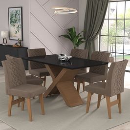 Conjunto Mesa de Jantar 160 cm com 6 cadeiras Moscou Multimóveis EX1009 Madeirado/Preto/Castor