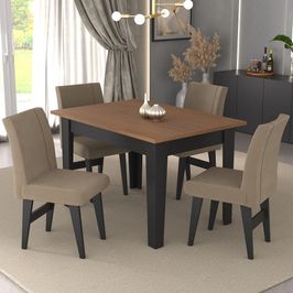 Conjunto Mesa de Jantar 120 cm com 4 Cadeiras Tokio Multimóveis EX1004 Preto/Madeirado/Mascavo