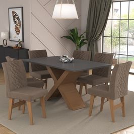 Conjunto Mesa de Jantar 160 cm com 6 cadeiras Moscou Multimóveis EX1009 Madeirado/Grafite/Castor