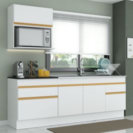 Armário de Cozinha Compacta com Rodapé Veneza Multimóveis MP2110 e Balcão Branca