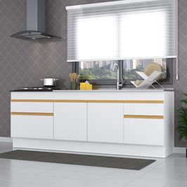 Kit 2 Balcões com Rodapé Gabinete Pia 150 cm e Cooktop 70 cm Veneza Multimóveis MP2108 Branco