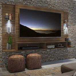 Painel TV 60" com 2 Leds e Prateleiras de Vidro Vegas Multimóveis Madeirado