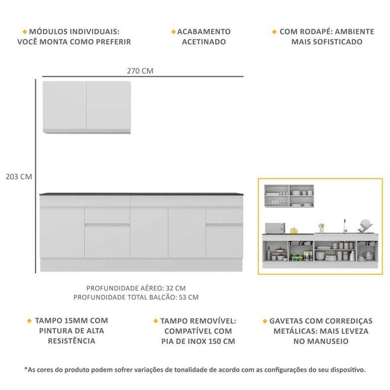Armário de Cozinha Compacta com Rodapé Veneza Multimóveis MP2111.891 Branco