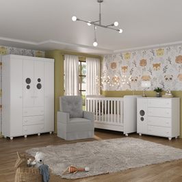 Quarto Completo com Colchão e Poltrona de Amamentação Pimpolho Multimóveis MP4091 Branco/Cinza