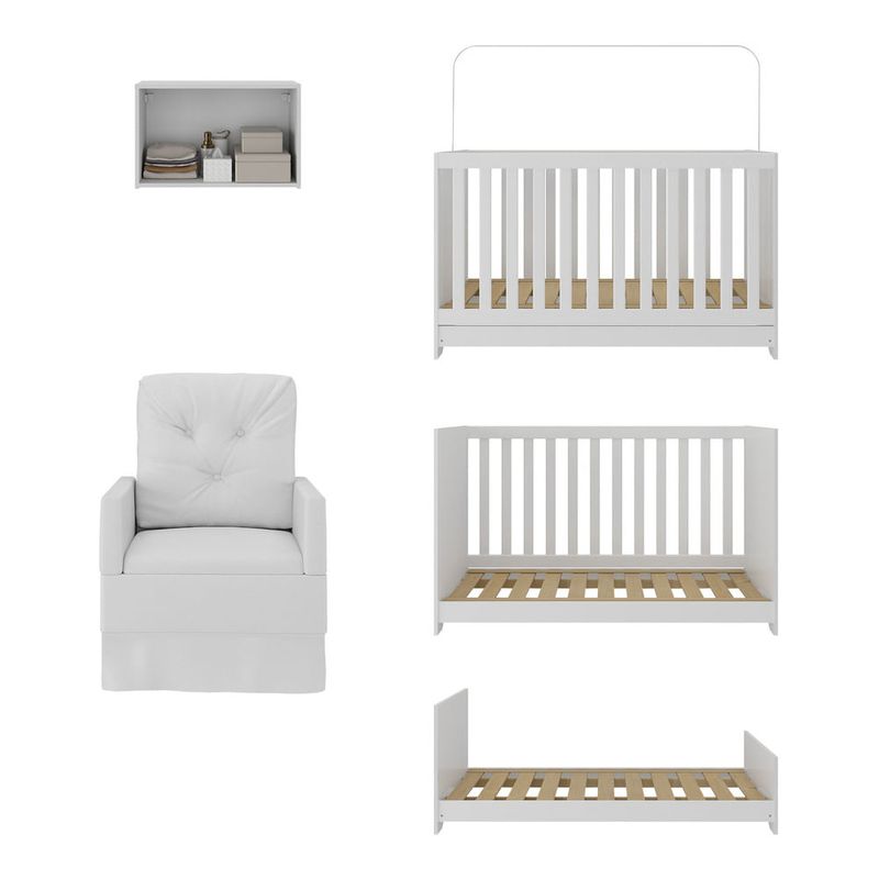 Berço 3 em 1 com Colchão Poltrona e Armário Aéreo 2 Portas Multimóveis MP4165 Branco
