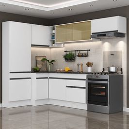 Armário de Cozinha Completa de Canto com Rodapé Veneza Multimóveis MP2087.964 Branco/Preto