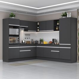 Armário de Cozinha Completa de Canto com Rodapé Veneza Multimóveis MP2081.898 Preto/Branco