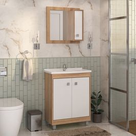 Gabinete Banheiro com Cuba e Espelheira 60cm Multimóveis CR10058 Castanho Argel/Branco