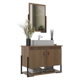 Gabinete Banheiro 60cm 2 Portas com Cuba e Espelheira Multimóveis CR10106 Noce