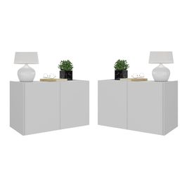 Kit 2 Mesas de Cabeceira 2 Portas Multimóveis MP4135 Branco