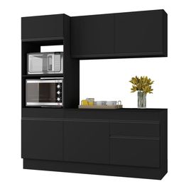 Armário de Cozinha Compacta 3 peças com Rodapé MP2177 Made Multimóveis Preto