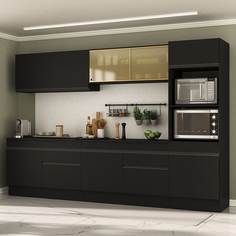 Armário de Cozinha Completa 5 peças com Rodapé MP2175 Made Multimóveis Preto
