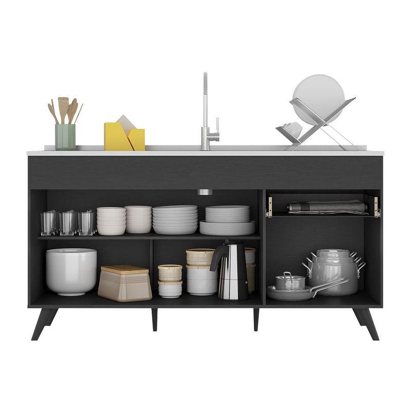 Balcão Cozinha Gabinete Pia 150 cm 3 Portas 1 Gaveta Veneza Multimóveis MP2072.895 Preto