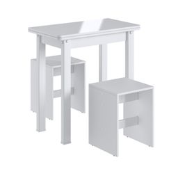 Conjunto Mesa Dobrável 2 Banquetas Baixas Móveis Canção Branco