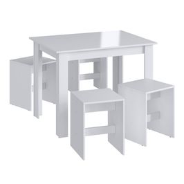 Conjunto Mesa Fixa 4 Banquetas Baixas Móveis Canção Branco