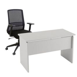 Conjunto Mesa e Cadeira para Escritório e Home Office: Mesa 80x74x60 cm Avantti + Cadeira Ergonômica Meet Avantti NR17 Branco