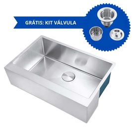 Kit Cuba Americana Farmhouse Flat Aço Inox 1mm Escovado SA105-PF 75,49,8x22,8 cm + Acompanha Válvula Prata