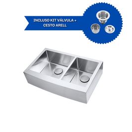 Kit Cuba Dupla SA205 + Válvula com Cesto Aço Inox Prata