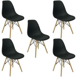 Kit 5 Cadeiras Eiffel Charles Eames Wood Cozinha Jantar Preta - ENVIO RÁPIDO