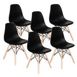 Kit com 6 Cadeiras Eiffel Charles Eames Wood DSW Preta -  Base Madeira
