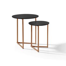 Mesa Lateral De Sala Pé Ferro Estilo Industrial Cobre-Preto