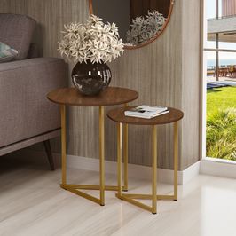 Conjunto de Mesa De Apoio Jade Sala Estar Pé de Aço Luxo