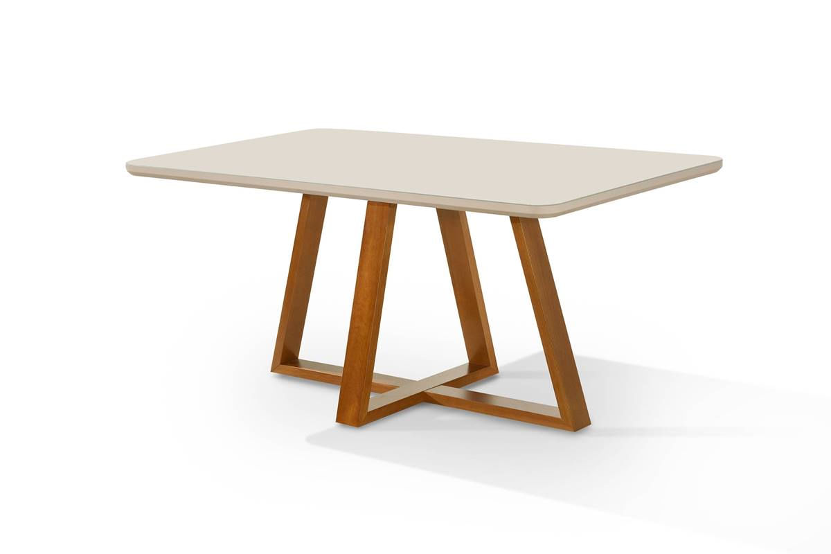 Mesa de Jantar Retangular Bela Luxo Tampo Vidro/MDF 160 cm