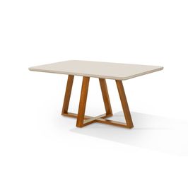 Mesa de Jantar Bela 120x80cm Tampo Vidro/MDF Base Madeira