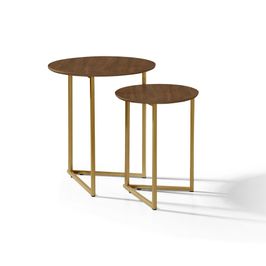 Mesa Lateral Pé De Aço Estilo Industrial Dourado/Malbec