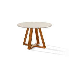Mesa de Jantar Bela Redonda Tampo Vidro/MDF E Pés Madeira