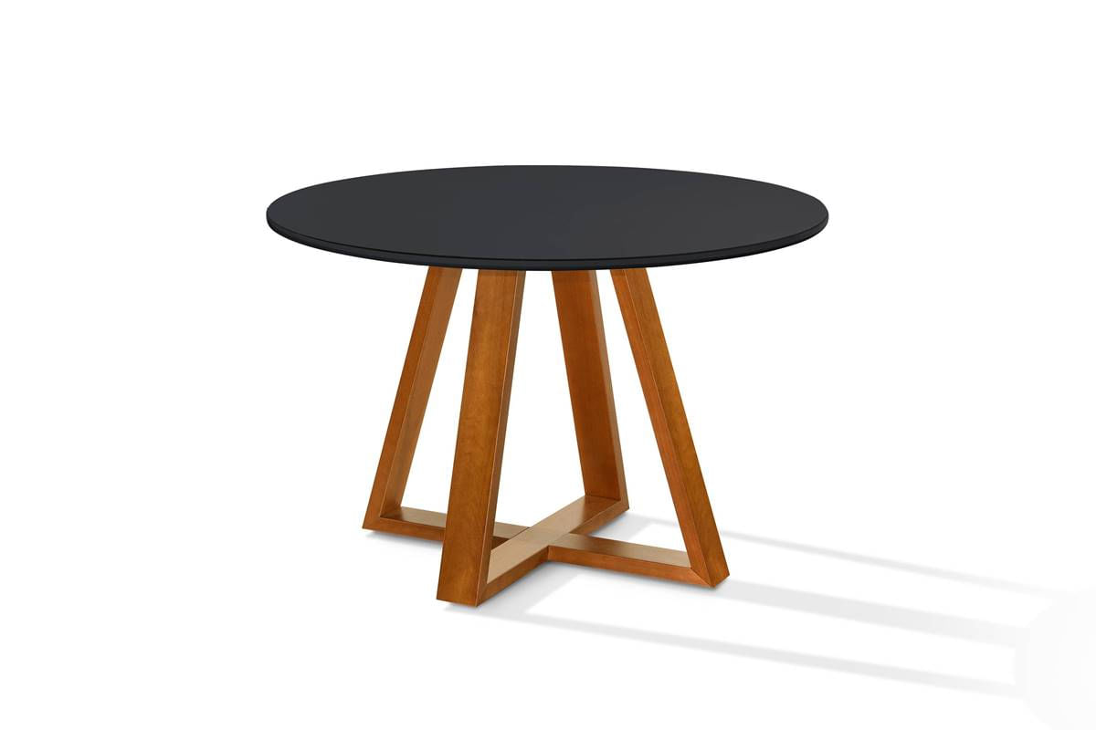 Mesa De Jantar Bela 105cm Redonda Tampo Vidro/mdf Preto