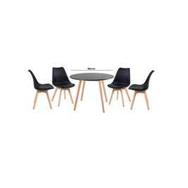 Conjunto de Jantar Mesa Leda 90cm Preta + 4 Cadeiras Leda com almofada Preta